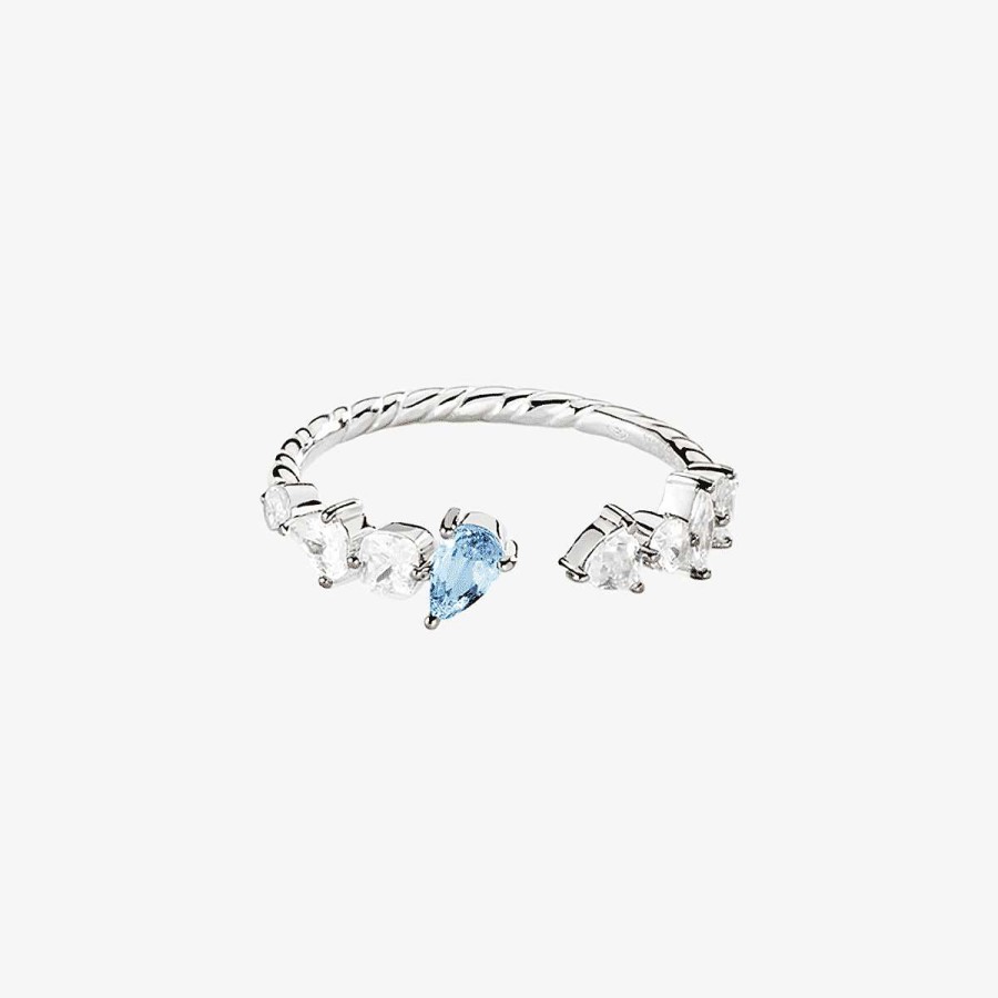 Joyer A Agatha Paris | Anillo Fino Jackie De Agatha Paris - Plata / Azul Aguamarina