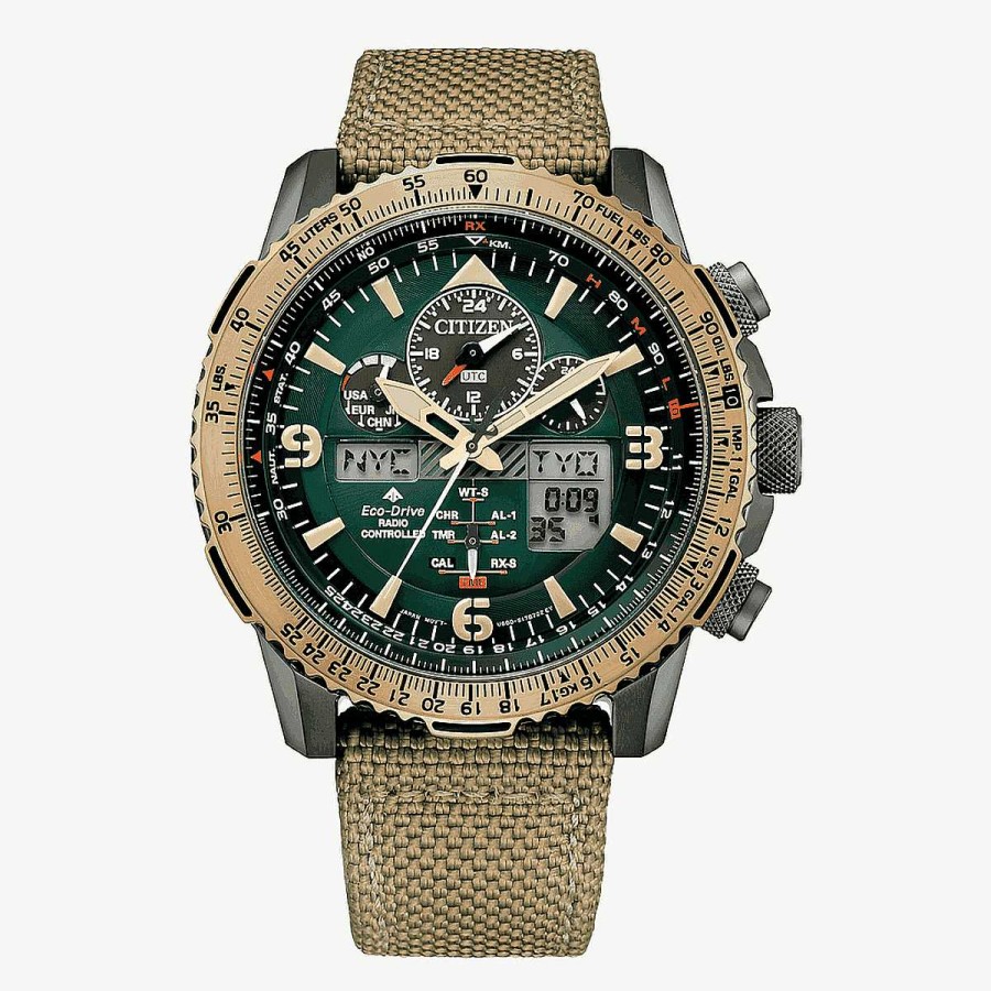 Relojes Citizen | Reloj Citizen Radiocontrolado Super Pilot Brazalete Tela Beig