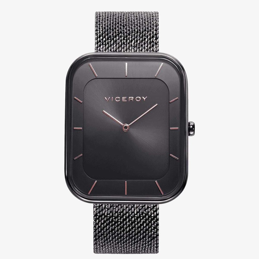 Relojes Viceroy | Reloj Viceroy Chic, Tres Agujas, Brazalete Malla Acero Negro, Esfera Cuadrada Negra