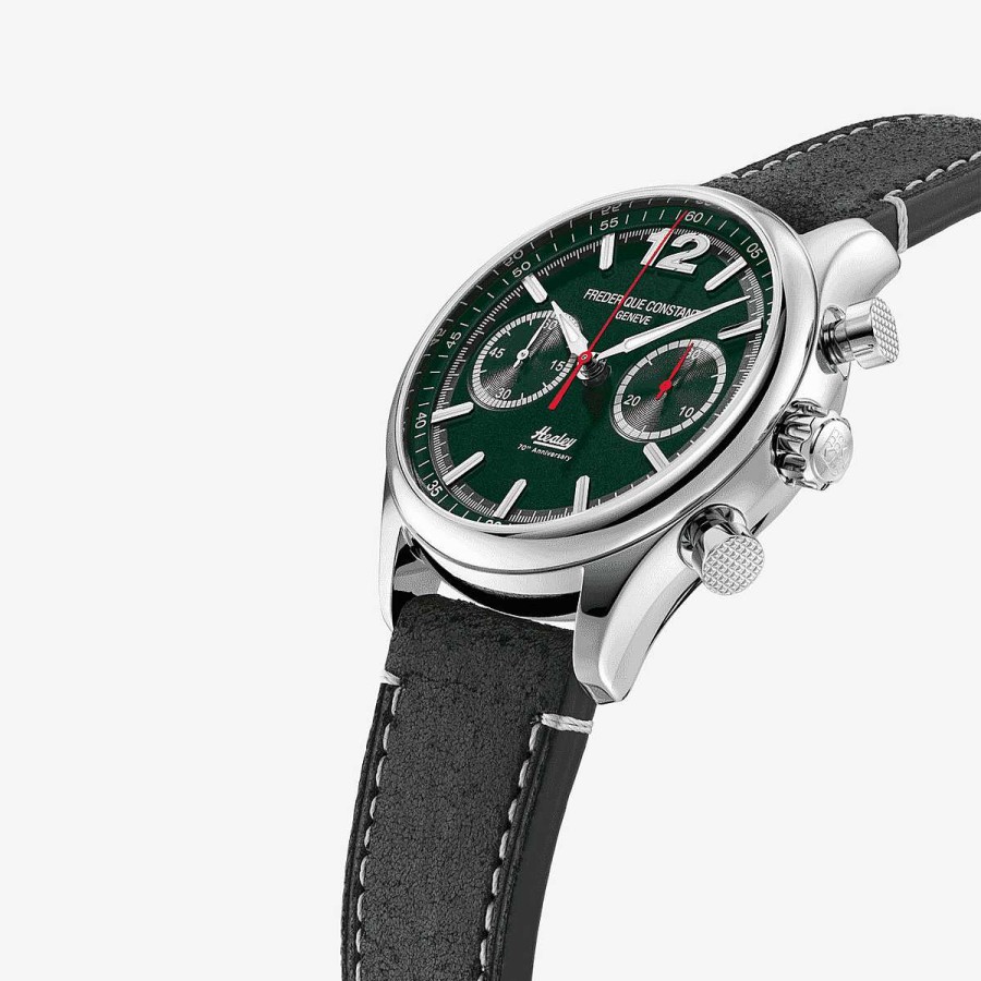 Relojes Frederique Constant | Reloj Frederique Constant Healey Cron Grafo Autom Tico Brazalete Piel Negro Esfera Verde Indicador 12H