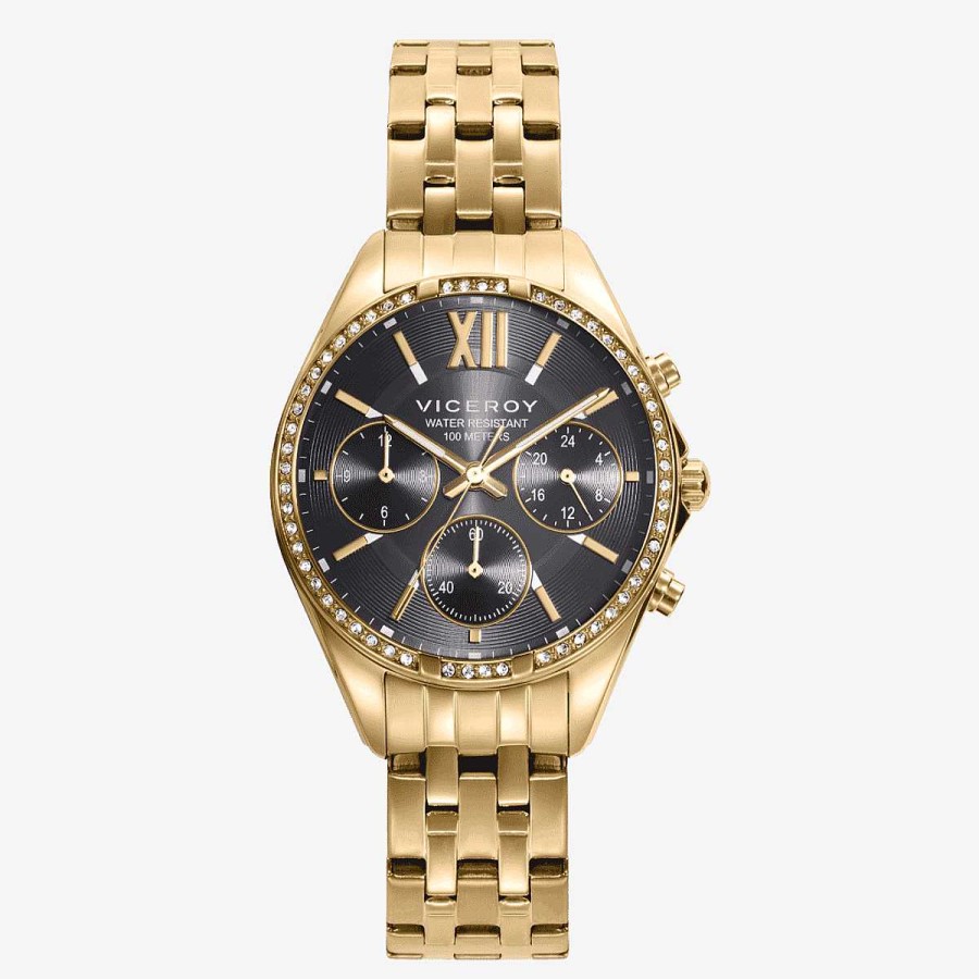 Relojes Viceroy | Reloj Viceroy Chic, Brazalete Acero Dorado, Esfera Negra