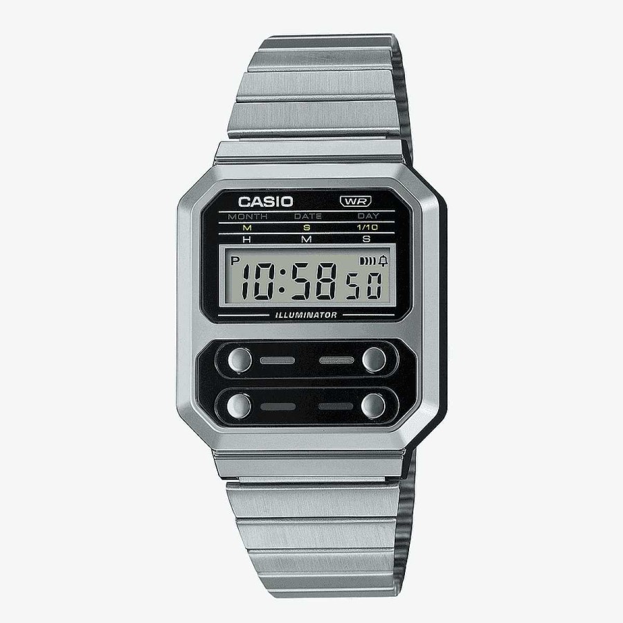 Relojes Casio | Reloj Casio Vintage Edgy Collection Acero Plateado Esfera Negra