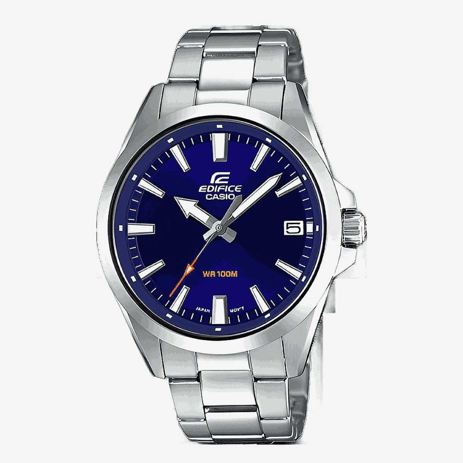 Relojes Casio | Reloj Casio Edifice Acero Plateado Esfera Azul Detalle Naranja