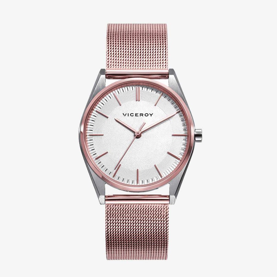 Relojes Viceroy | Reloj Viceroy Dress, 3 Agujas, Brazalete Acero Malla Oro Rosa, Esfera Blanca