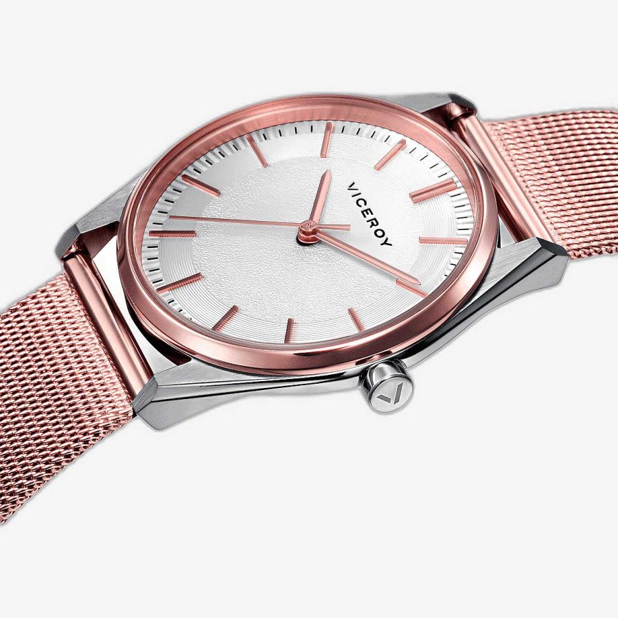 Relojes Viceroy | Reloj Viceroy Dress, 3 Agujas, Brazalete Acero Malla Oro Rosa, Esfera Blanca