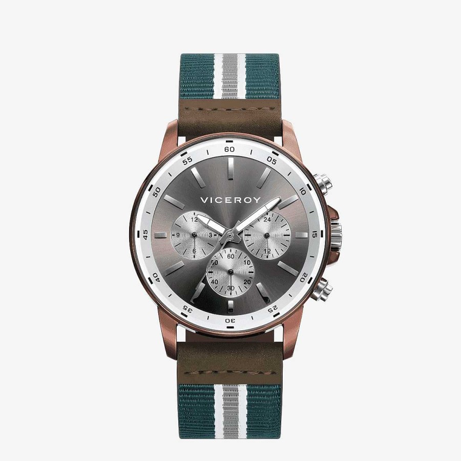 Relojes Viceroy | Reloj Viceroy Multifunci N, Brazalete Nylon Verde, Esfera Gris