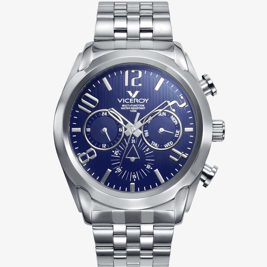 Relojes Viceroy | Reloj Viceroy Magnum, Multifunci N, Brazalete Acero Plateado, Esfera Azul