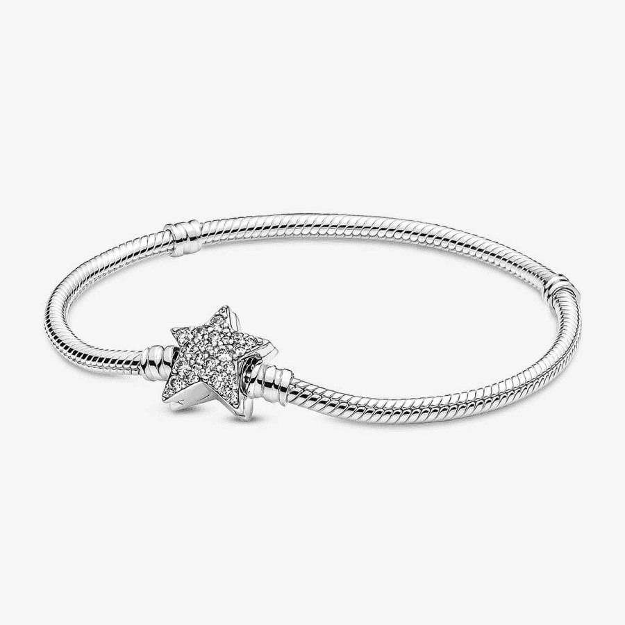 Joyer A Pandora | Pulsera Pandora Moments Cadena De Serpiente Con Cierre De Estrella Asim Trica