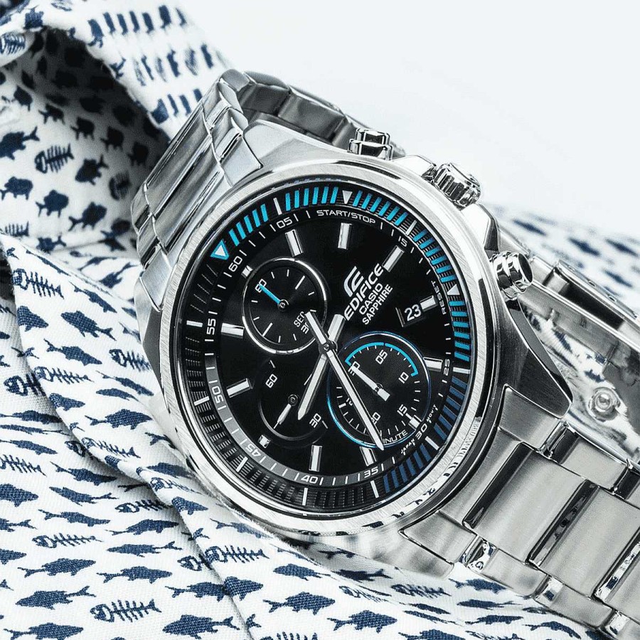 Relojes Casio | Reloj Casio Edifice Acero Plateado Esfera Bicolor Azul