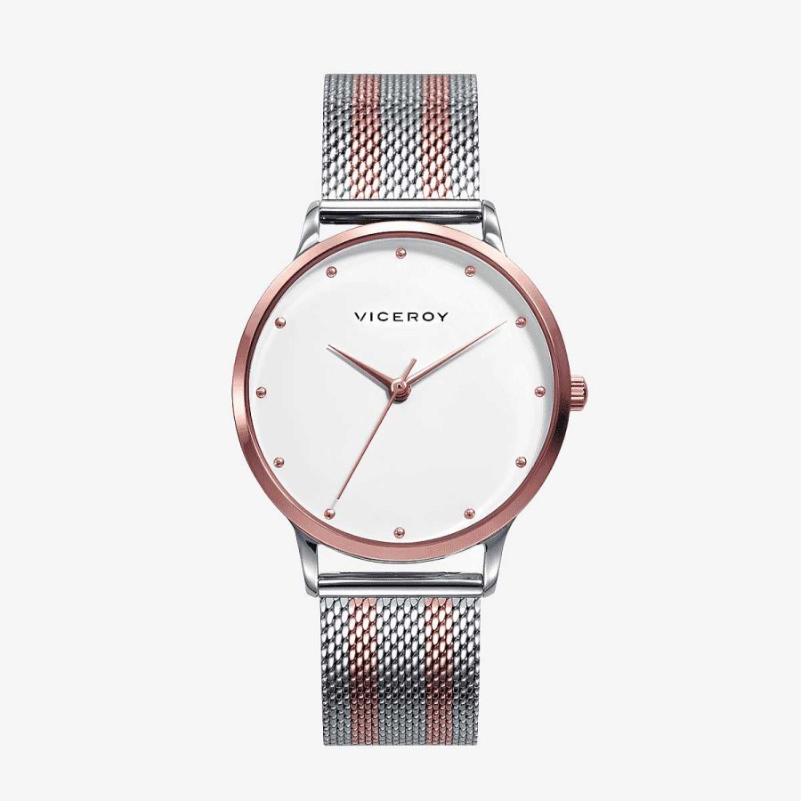 Relojes Viceroy | Reloj Viceroy Kiss, 3 Agujas, Brazalete Malla Acero Bicolor, Esfera Blanca