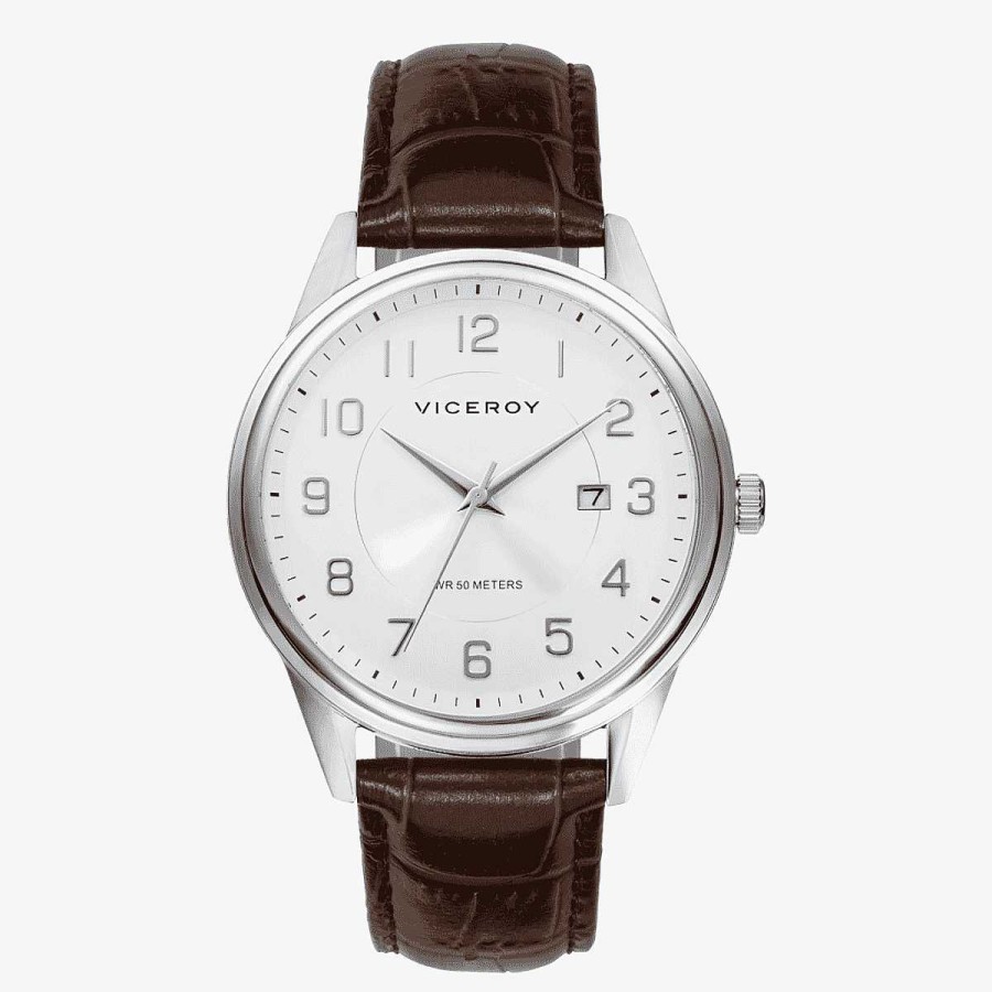 Relojes Viceroy | Reloj Viceroy Grand, Tres Agujas, Brazalete Piel Marr N, Esfera Blanca