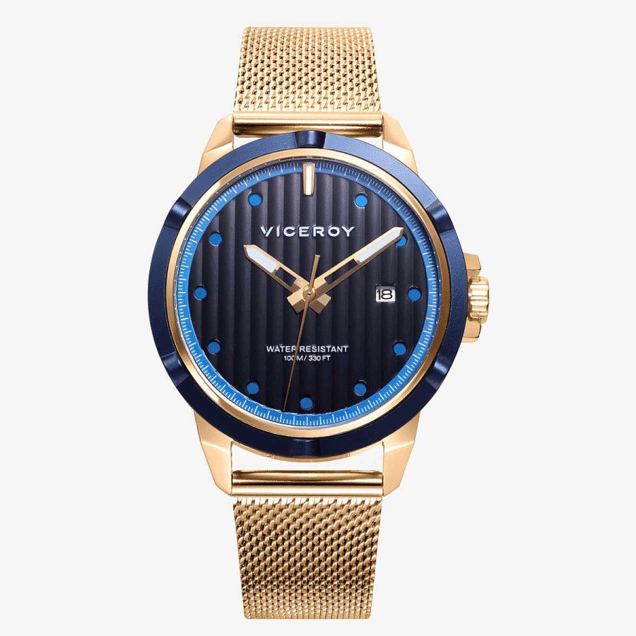 Relojes Viceroy | Reloj Viceroy Switch, Tres Agujas, Brazalete Malla Acero Dorado, Esfera Azul