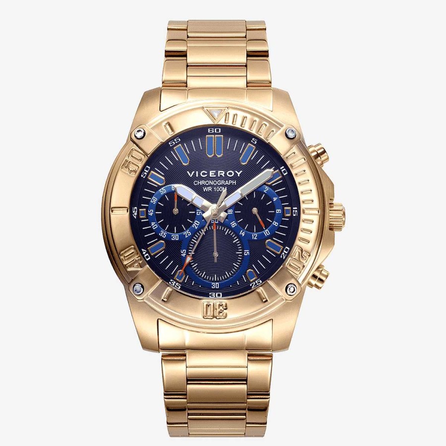 Relojes Viceroy | Reloj Viceroy Heat, Cron Grafo, Brazalete Acero Dorado, Esfera Azul