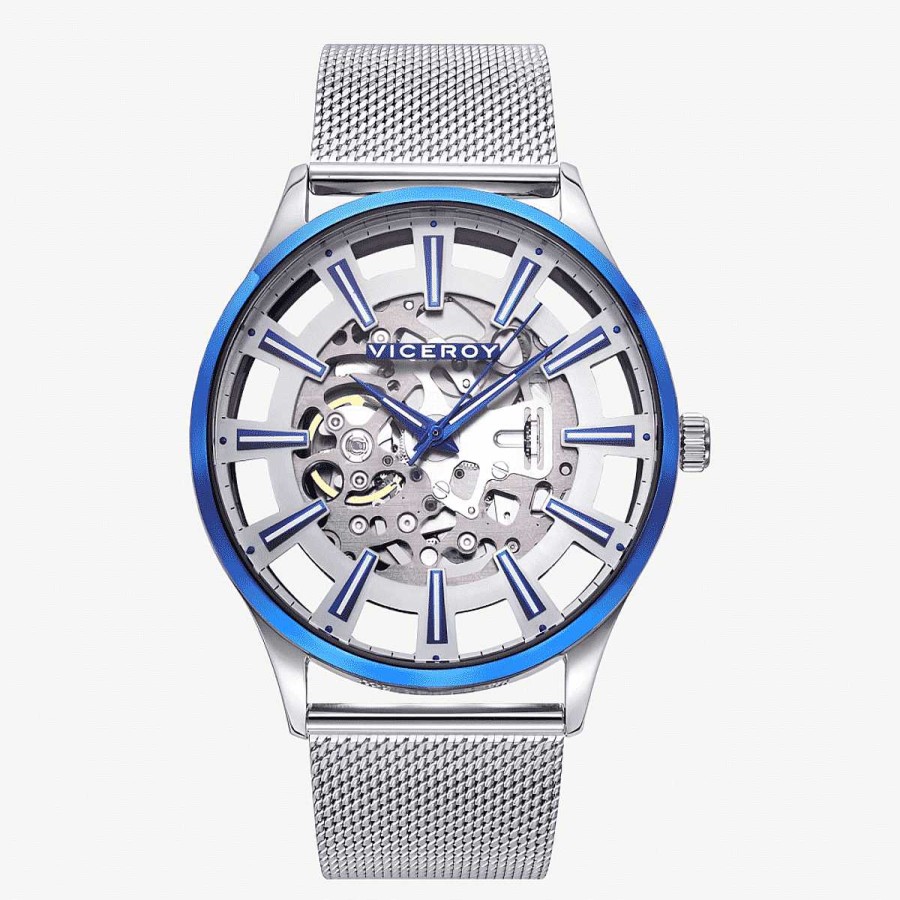 Relojes Viceroy | Reloj Viceroy Beat, Brazalete Malla Acero Plateada, Bisel Azul