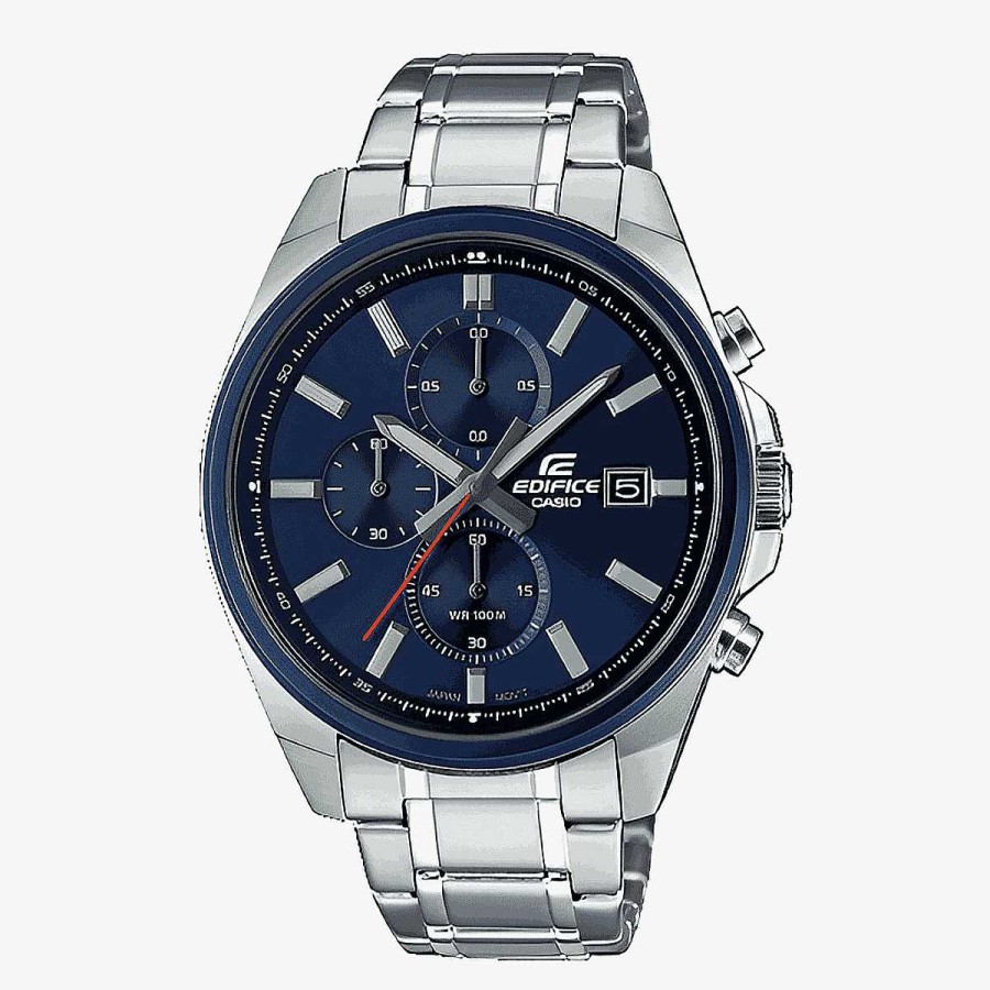 Relojes Casio | Reloj Casio Edifice Crono Acero Plateado Esfera Azul Secundero Rojo