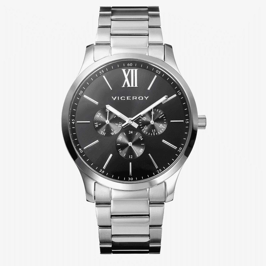 Relojes Viceroy | Reloj Viceroy Magnum, Multifunci N, Brazalete Acero Plateado, Esfera Negra