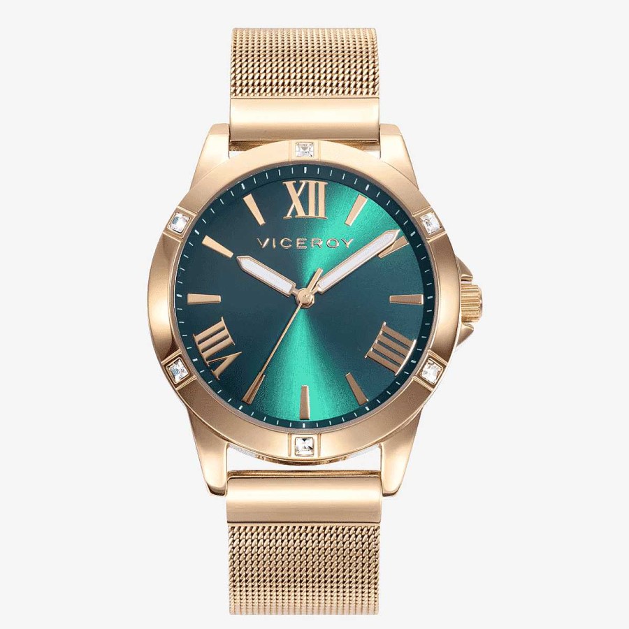 Relojes Viceroy | Reloj Viceroy Chic, Brazalete Malla Acero Dorado, Esfera Verde