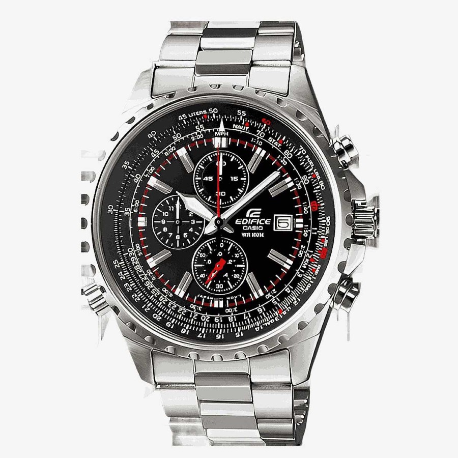 Relojes Casio | Reloj Casio Edifice Crono Acero Plateado Esfera Negra Bisel Decorativo