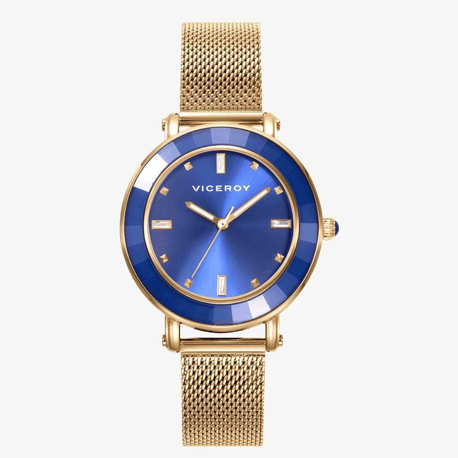 Relojes Viceroy | Reloj Viceroy Chic, Brazalete Malla Acero Dorado, Esfera Azul