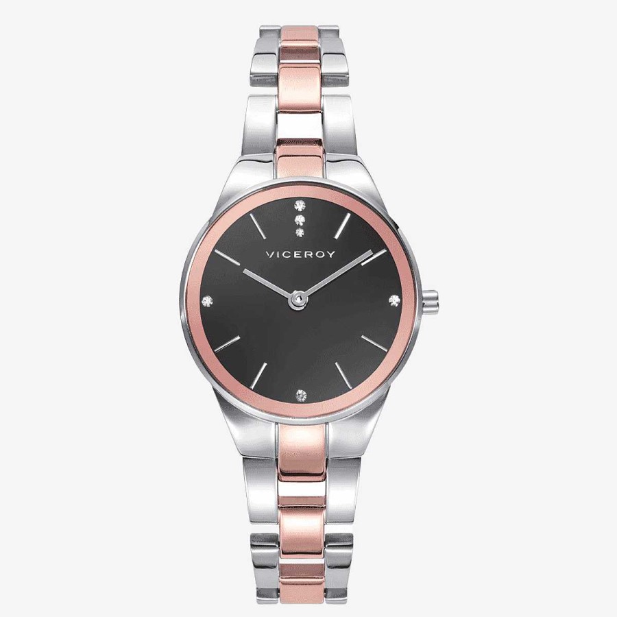 Relojes Viceroy | Reloj Viceroy Kiss, Brazalete Acero Bicolor, Esfera Negra