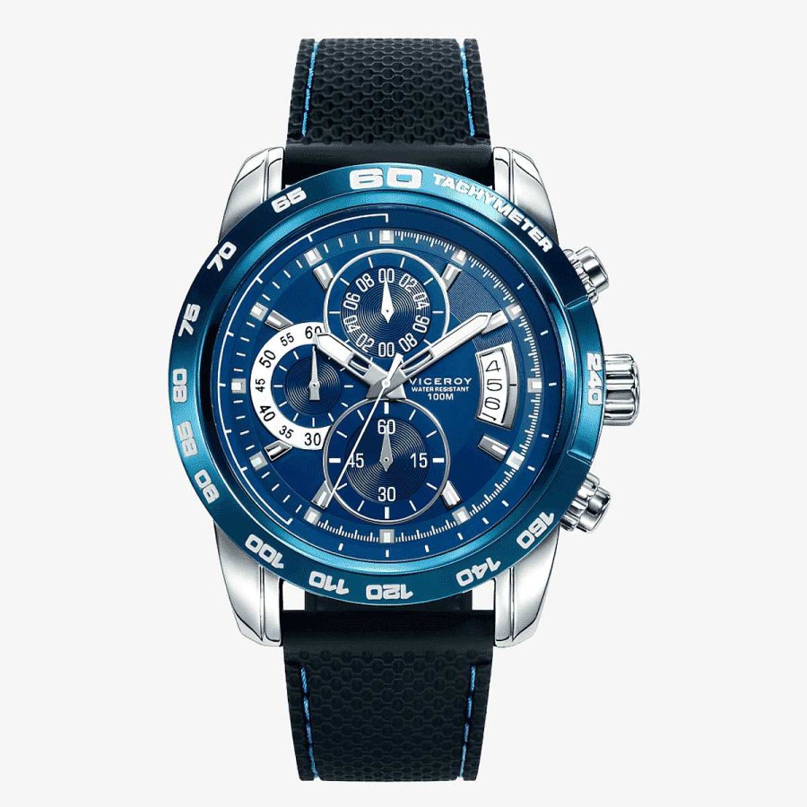 Relojes Viceroy | Reloj Viceroy Heat, Cron Grafo, Brazalete Silicona Negro, Esfera Azul