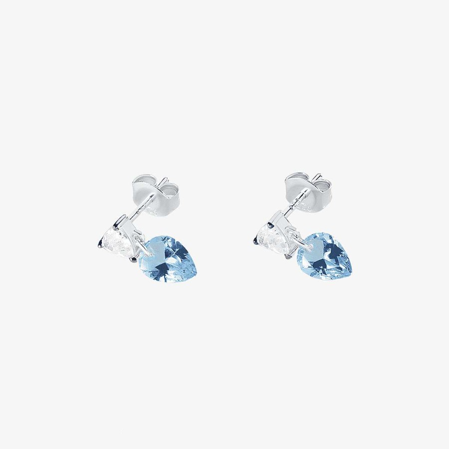 Joyer A Agatha Paris | Pendientes Cortos Jackie De Agatha Paris - Plata / Azul Aguamarina