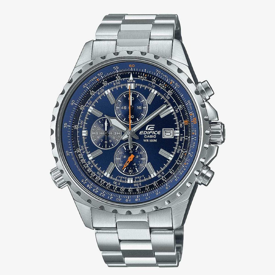 Relojes Casio | Reloj Casio Edifice Crono Acero Plateado Esfera Azul Bisel Decorativo