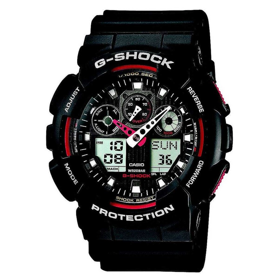 Relojes G-Shock | Reloj Casio G-Shock Serie Ga-100 Pl Stico Negro Esfera Roja