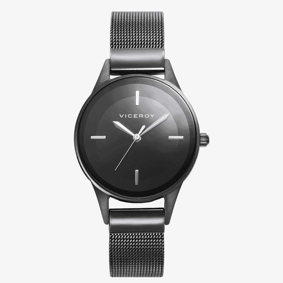 Relojes Viceroy | Reloj Viceroy Kiss, Brazalete Malla Acero Negro, Esfera Negra Minimalista