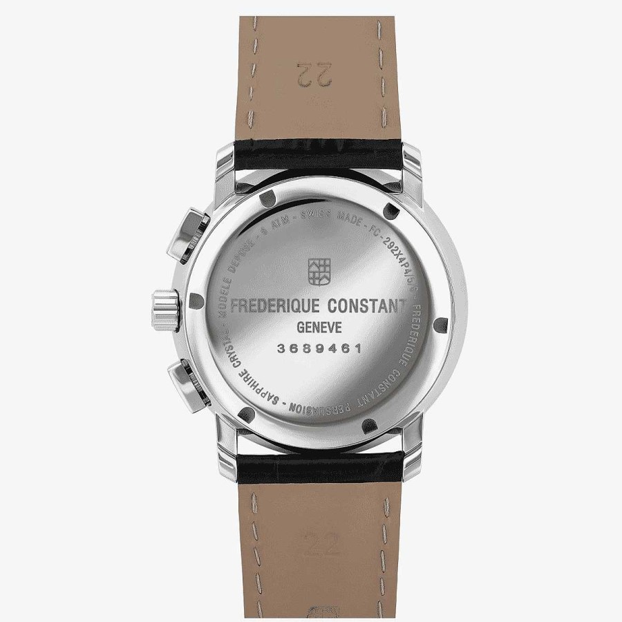 Relojes Frederique Constant | Reloj Frederique Constant Quartz Cron Grafo Brazalete Piel Negro Esfera Plateada