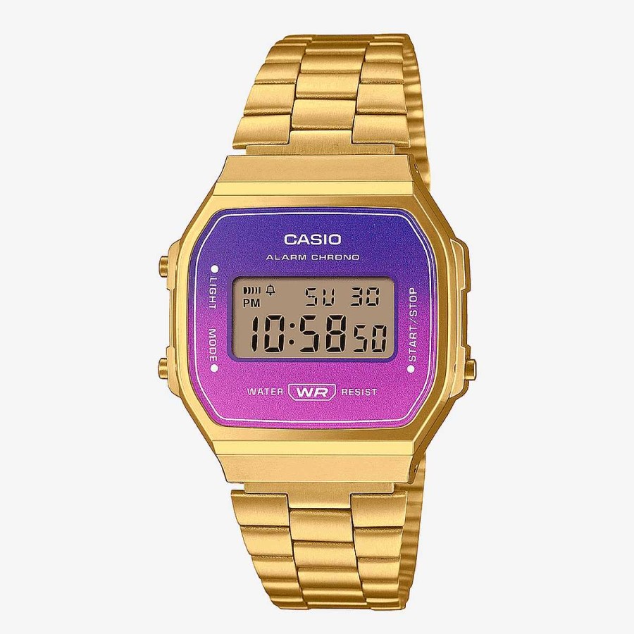 Relojes Casio | Reloj Casio Vintage Iconic Acero Dorado Esfera Degradada Violeta Y Rosa