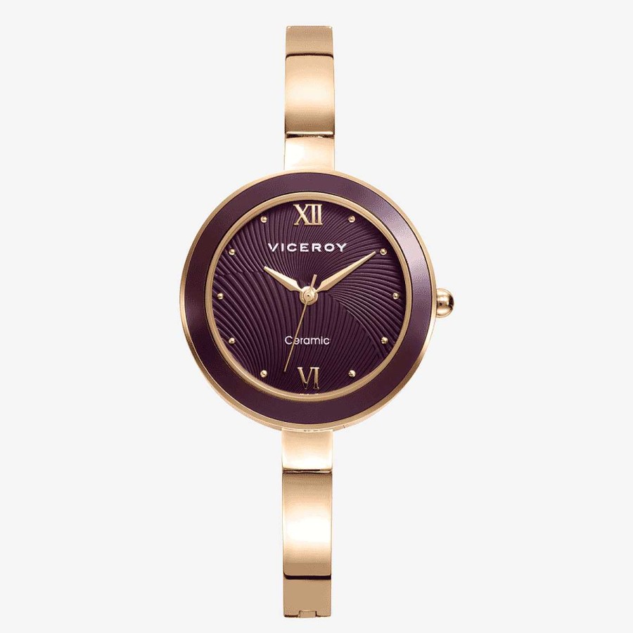 Relojes Viceroy | Reloj Viceroy Cer Mica, Tres Agujas, Brazalete Minimal Acero Dorado, Esfera Marr N