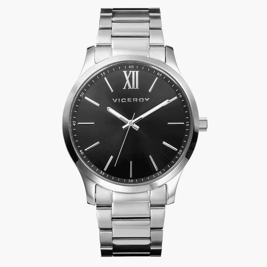 Relojes Viceroy | Reloj Viceroy Magnum, Tres Agujas, Brazalete Acero Plateado, Esfera Negra