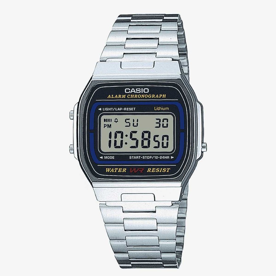 Relojes Casio | Reloj Casio Vintage Iconic Acero Plateado Esfera Negra Detalles Azules