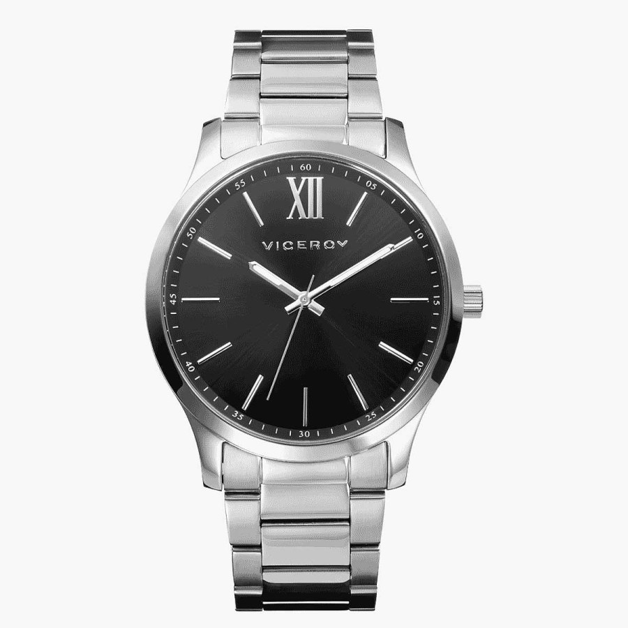 Relojes Viceroy | Reloj Viceroy Magnum, Tres Agujas, Brazalete Acero Plateado, Esfera Negra