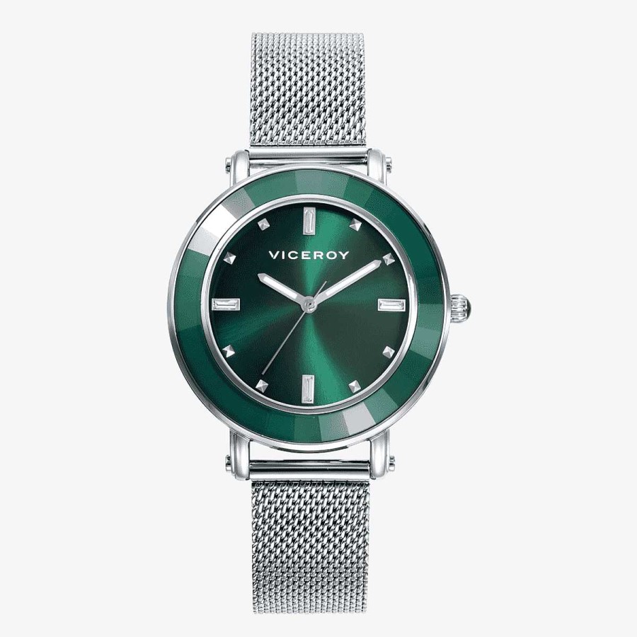 Relojes Viceroy | Reloj Viceroy Chic, Brazalete Malla Acero Plateada, Esfera Verde