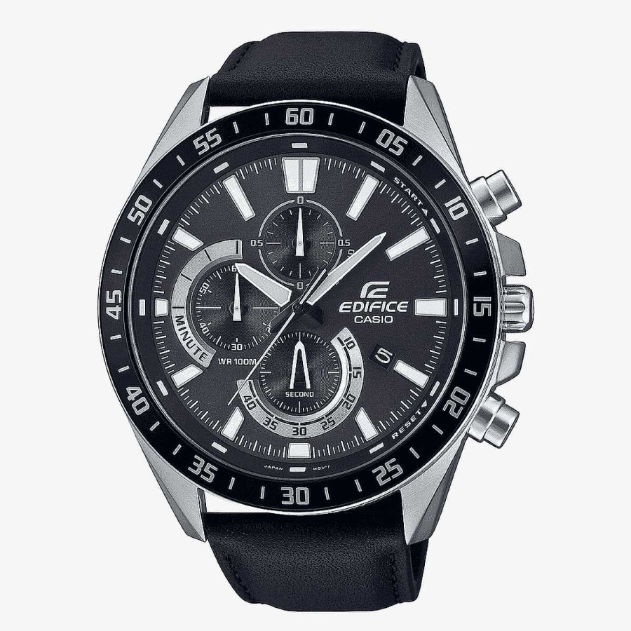 Relojes Casio | Reloj Casio Edifice Crono Brazalete Piel Negro Esfera Negra