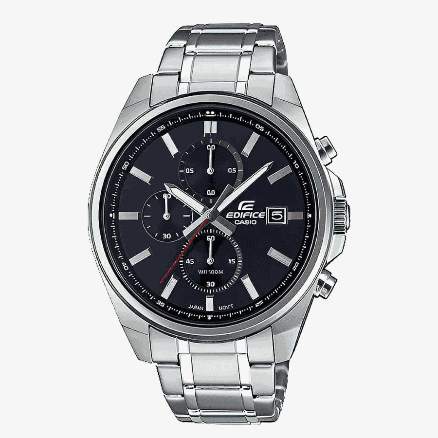 Relojes Casio | Reloj Casio Edifice Crono Acero Plateado Esfera Gris Secundero Rojo