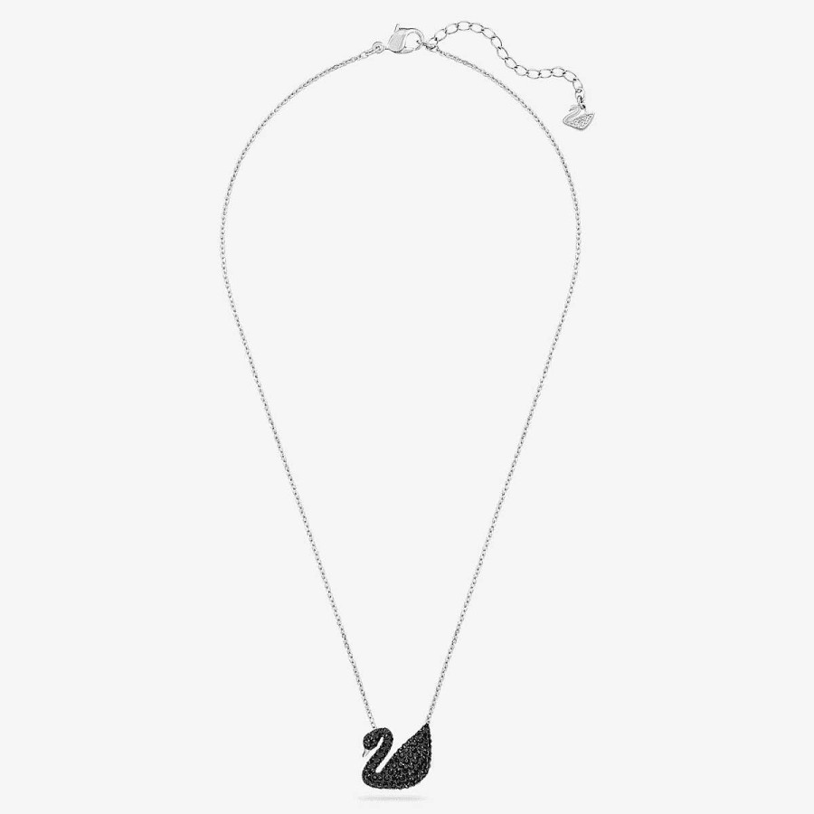 Joyer A Swarovski | Colgante Swarovski Iconic Swan Negro Ba Ado En Rodio