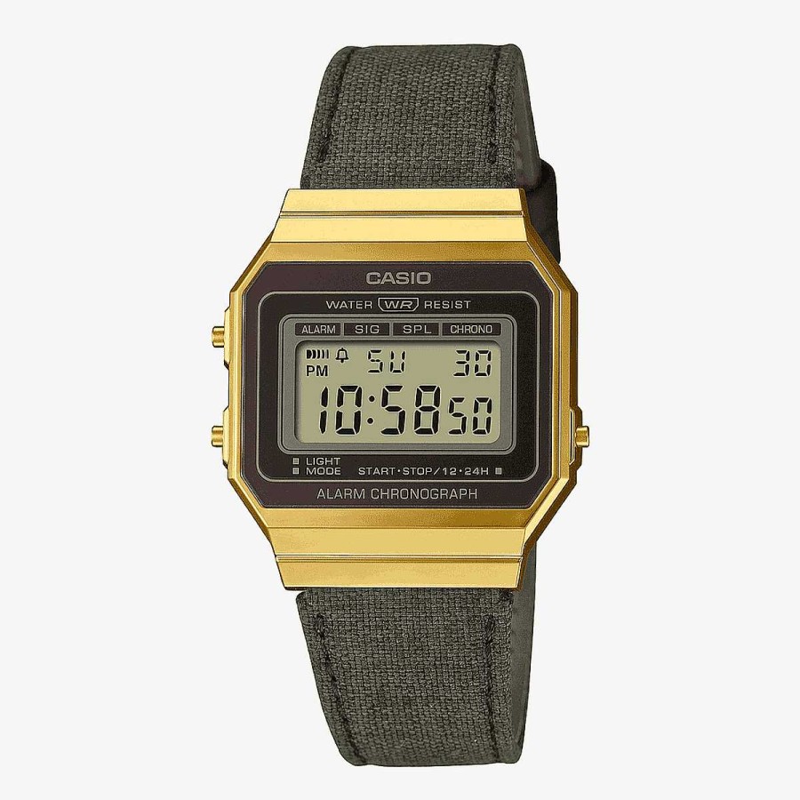 Relojes Casio | Reloj Casio Vintage Iconic Brazalete Tela Verde Caja Dorada