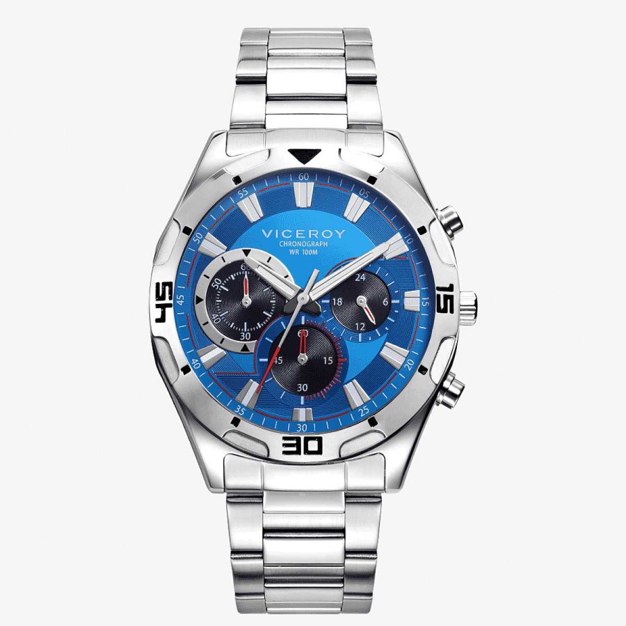 Relojes Viceroy | Reloj Viceroy Heat, Cron Grafo, Brazalete Acero Plateado, Esfera Azul Bitono